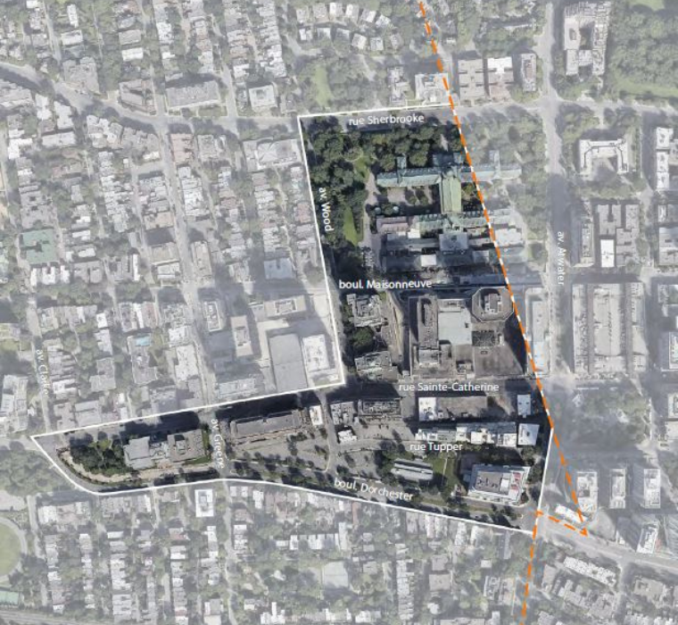 Carte indiquant le secteur Sud-Est de Westmount