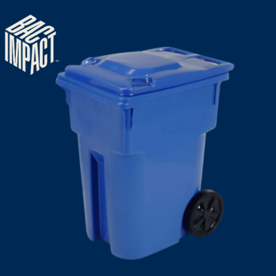 Logo Bac impact et un bac de recyclage bleu