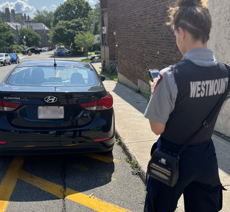A Public Safety agent observes a parked vehicle
