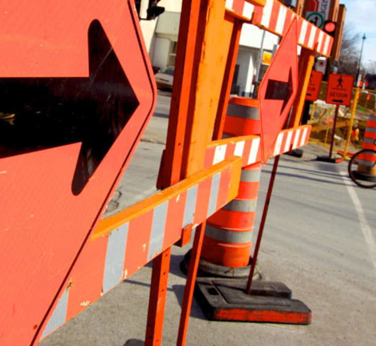 Detour and roadwork signs