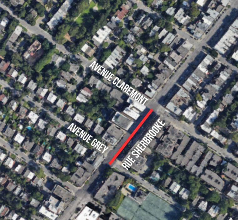 Aerial image of Sherbrooke Street - closed section