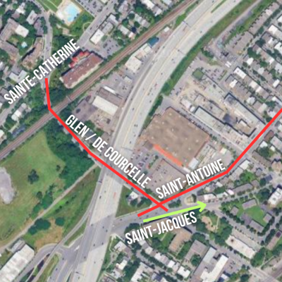 carte des travaux sur la rue Glen et les environs