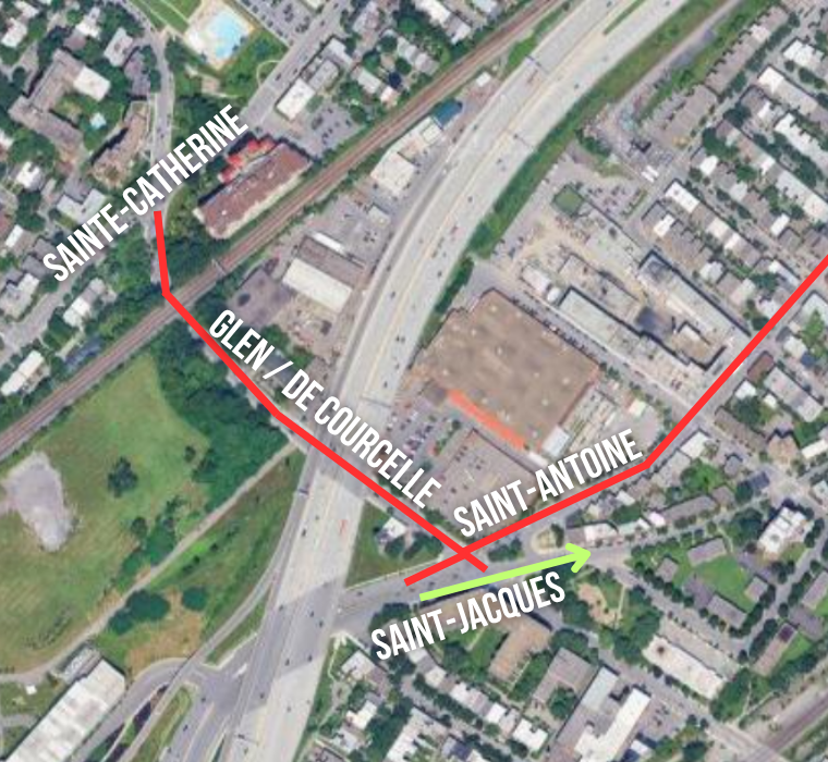 carte des travaux sur la rue Glen et les environs