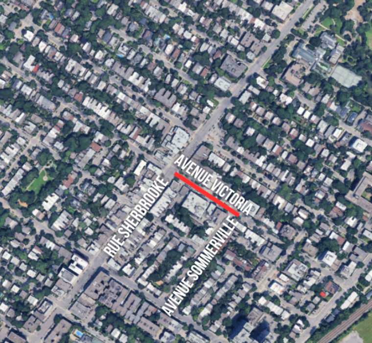 Map view of the work zone on Avenue Victoria