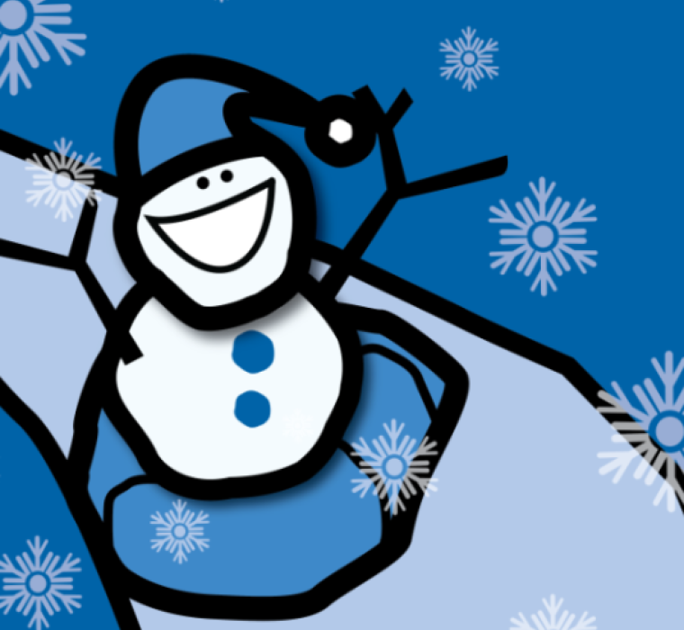 Snowman sliding in the snow