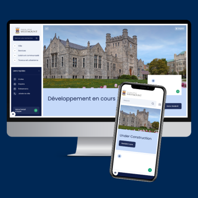 Rendu du nouveau site web municipal sur écrans desktop et mobile
