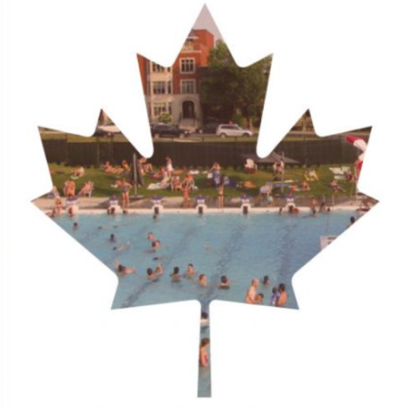 People swimming in a maple leaf