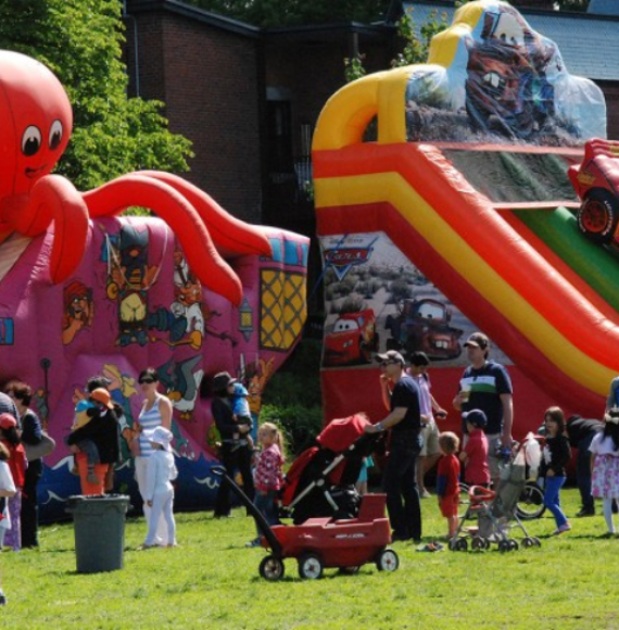 Kids playing in inflatable games