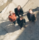 Les quatre musiciens se tiennent sur le trottoir et regardent le photographe.