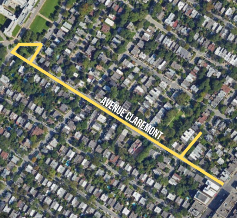 Map of the reconstruction zone on Avenue Claremont