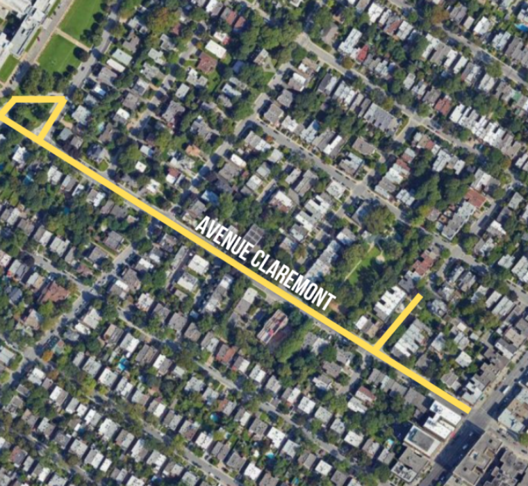 Aerial image of Claremont Street on a map