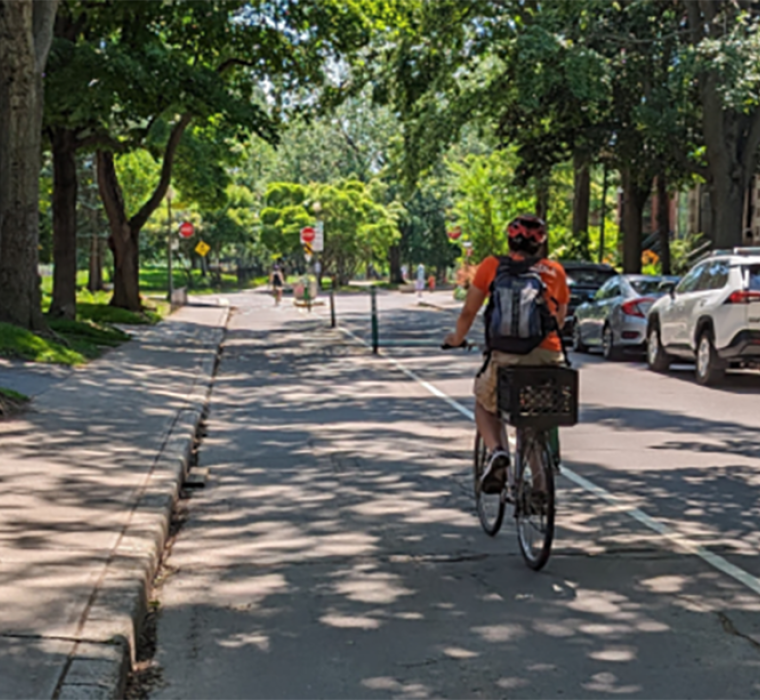 A biker on the bike path