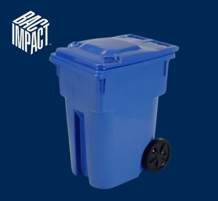 Logo Bac impact et un bac de recyclage bleu
